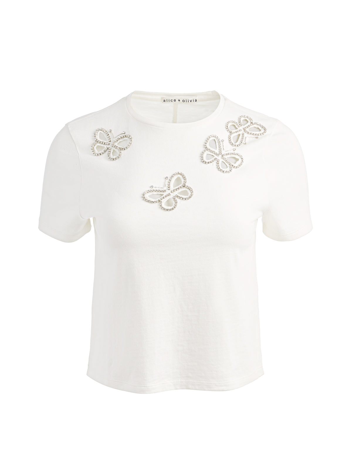 TEE-SHIRT CINDY ORNÉ DE DÉCOUPES - BLANC CASSÉ/CRISTAUX ARGENTÉS