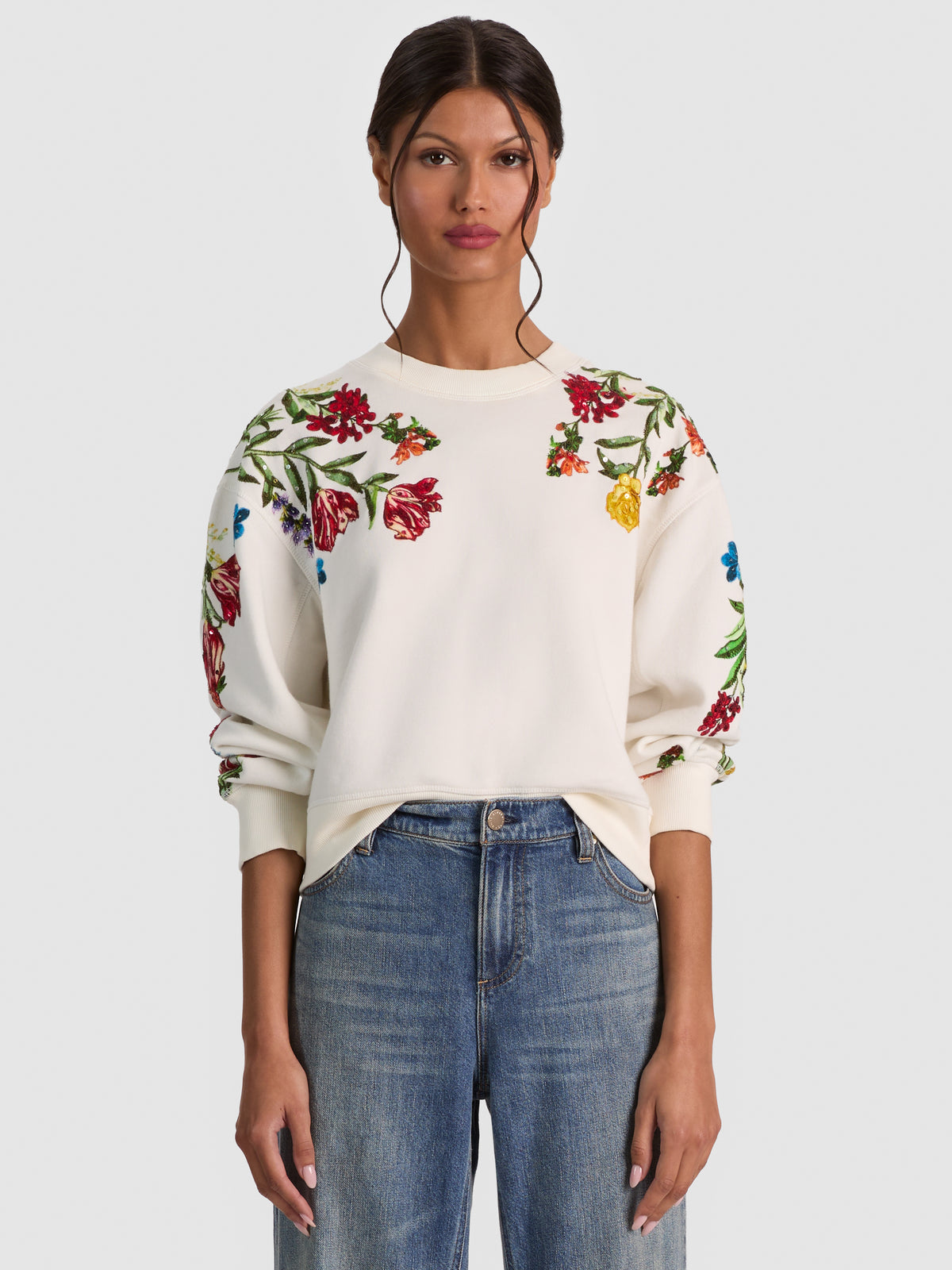 RUSSELL EMBELLISHED CREWNECK SWEATSHIRT - DESERT SPRIGS VANILLA