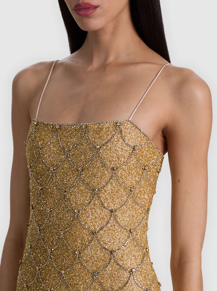 NINA EMBELLISHED MINI DRESS-PALE GOLD-ALICE + OLIVIA