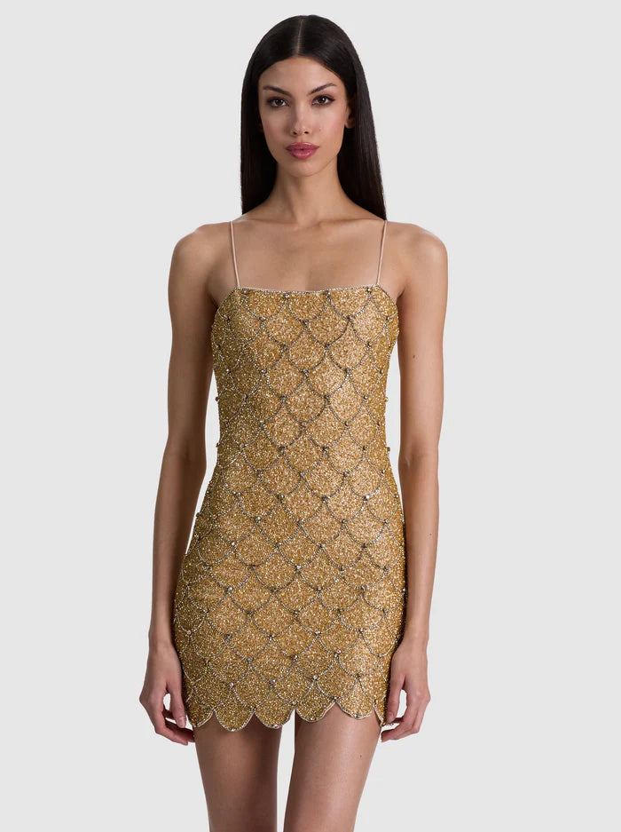 NINA EMBELLISHED MINI DRESS-PALE GOLD-ALICE + OLIVIA