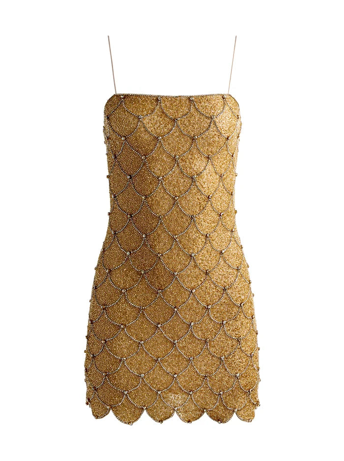 NINA EMBELLISHED MINI DRESS-PALE GOLD-ALICE + OLIVIA