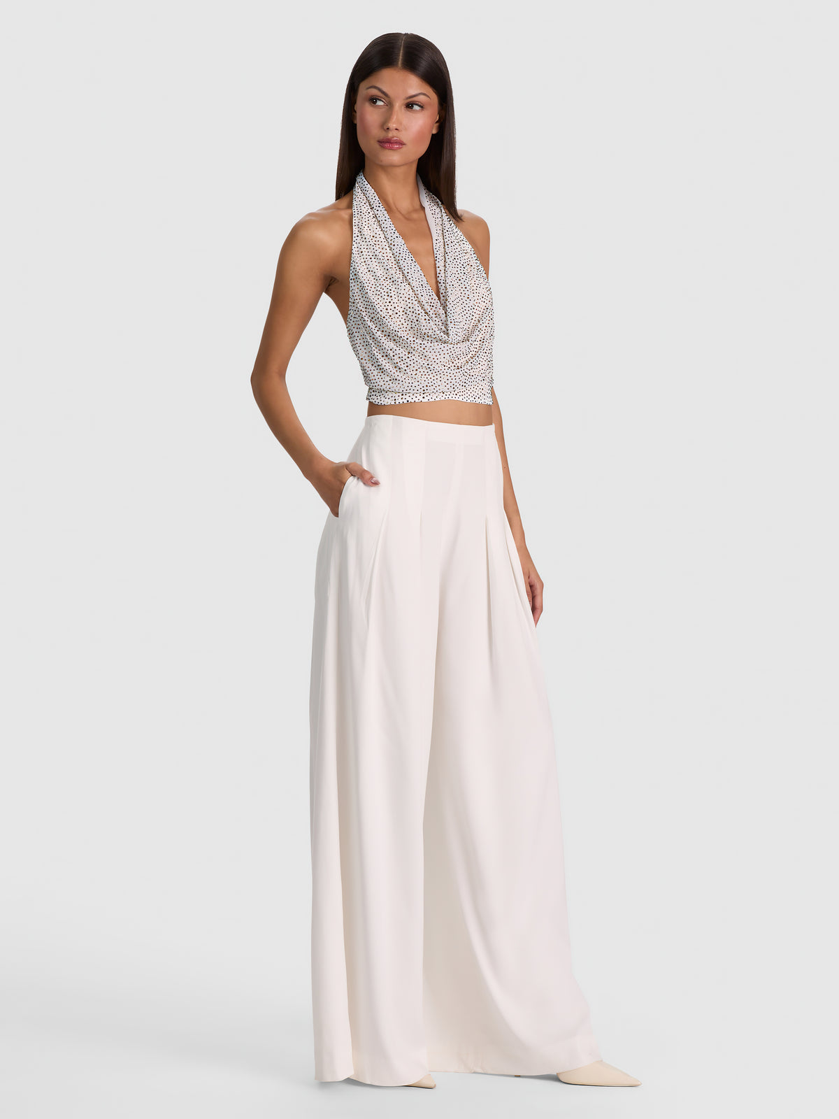 DANI EMBELLISHED HALTER TOP - VANILLA/GOLD