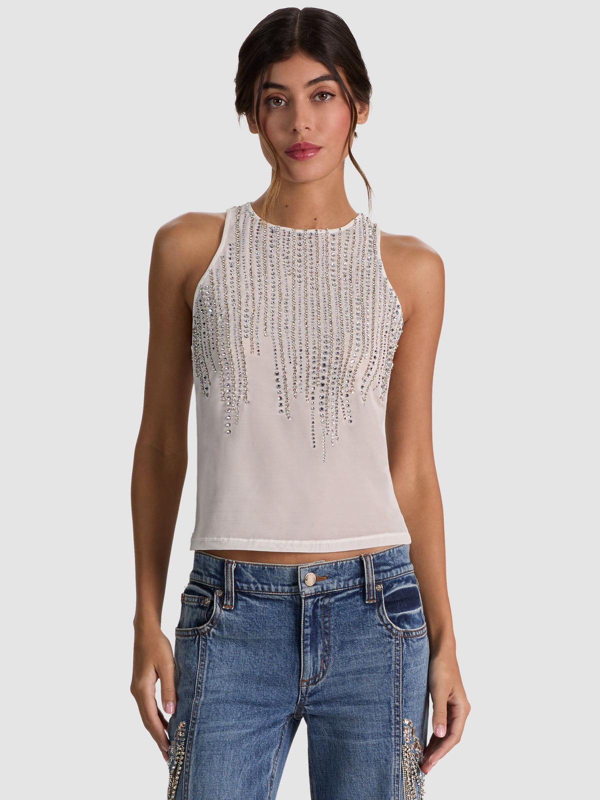 PANIA TOP CON STRASS - BIANCO SPORCO/CRISTALLO TRASPARENTE