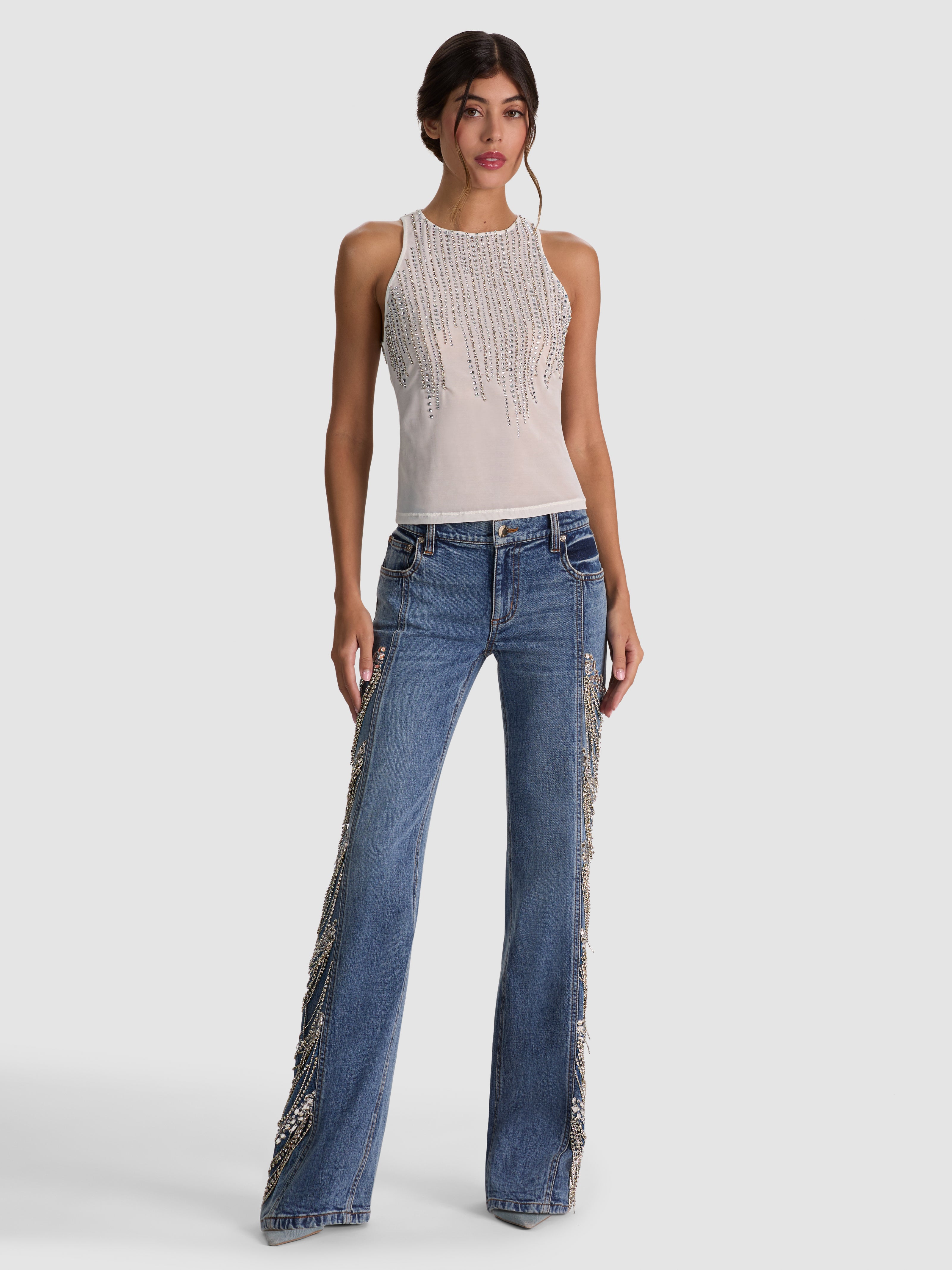 PANIA EMBELLISHED TANK-OFF WHITE/CLEAR CRYSTAL-ALICE + OLIVIA