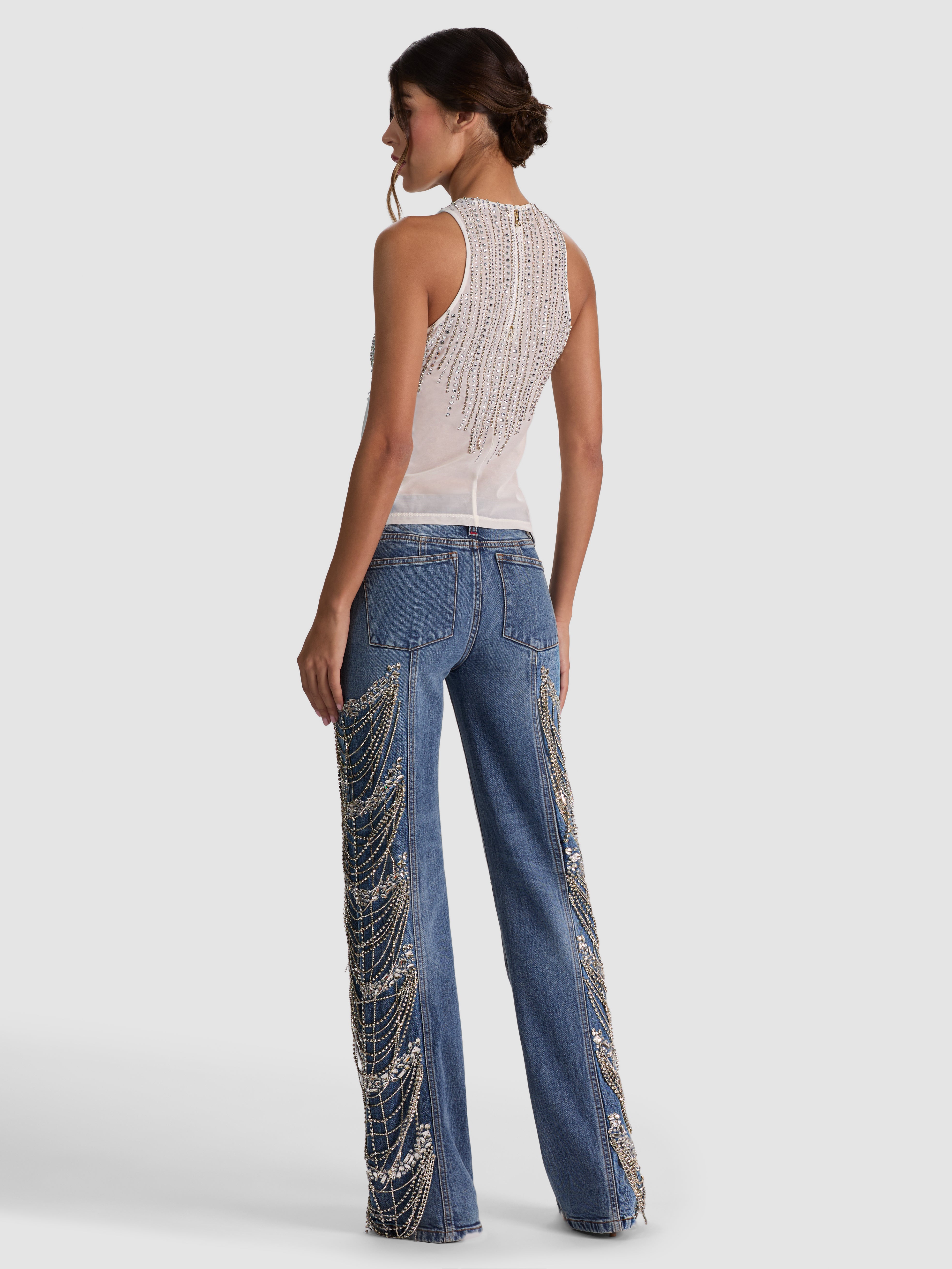PANIA EMBELLISHED TANK in OFF WHITE/CLEAR CRYSTAL | ALICE + OLIVIA