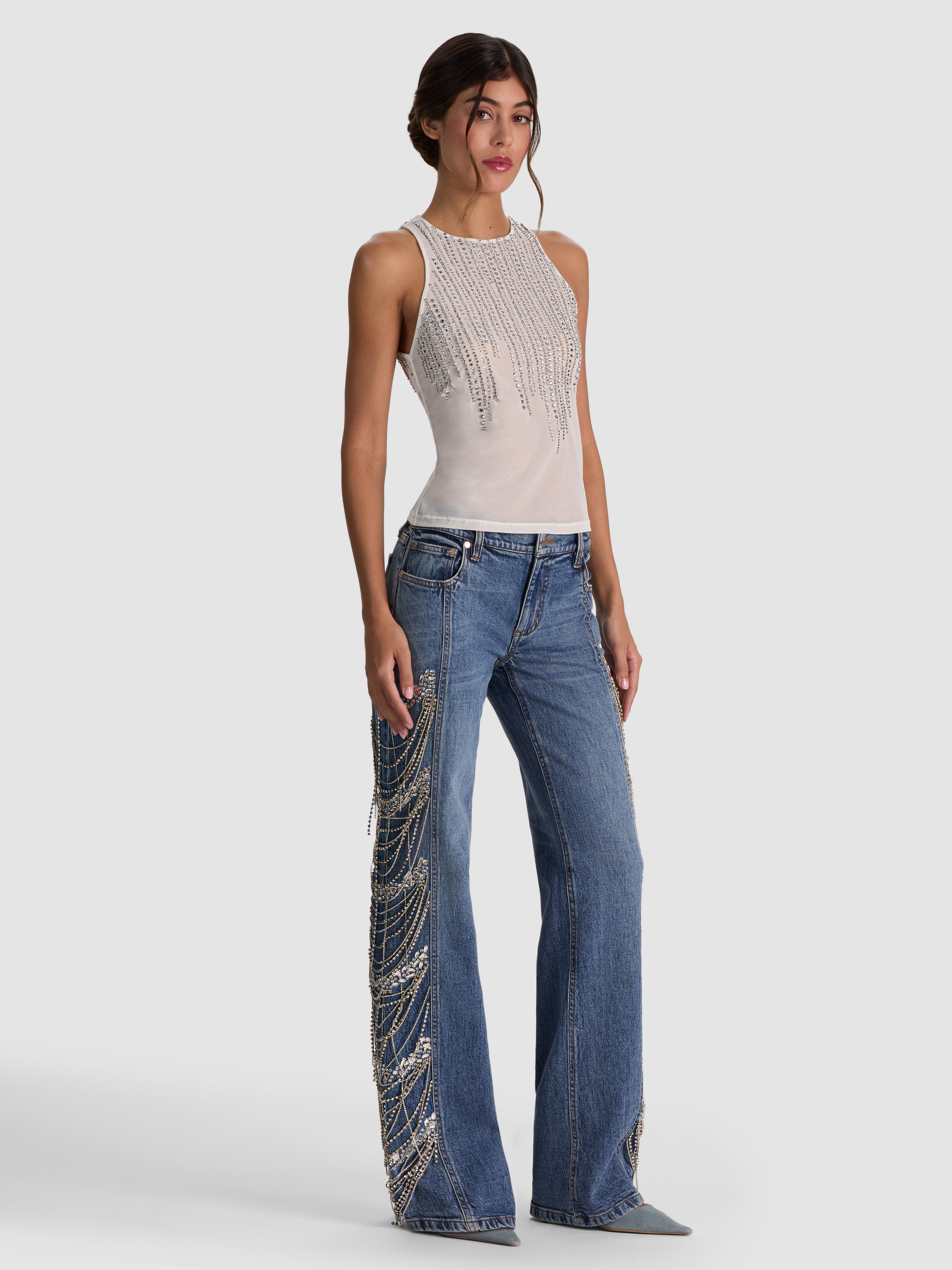 PANIA EMBELLISHED TANK-OFF WHITE/CLEAR CRYSTAL-ALICE + OLIVIA