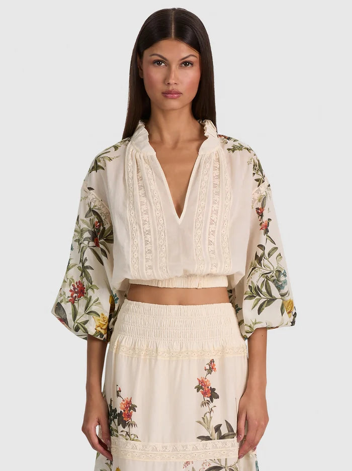 CASSIE EMBROIDERED BLOUSE - DESERT SPRIGS VANILLA