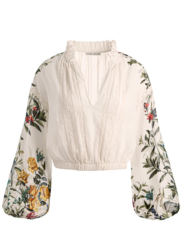 CASSIE EMBROIDERED BLOUSE-DESERT SPRIGS VANILLA-ALICE + OLIVIA