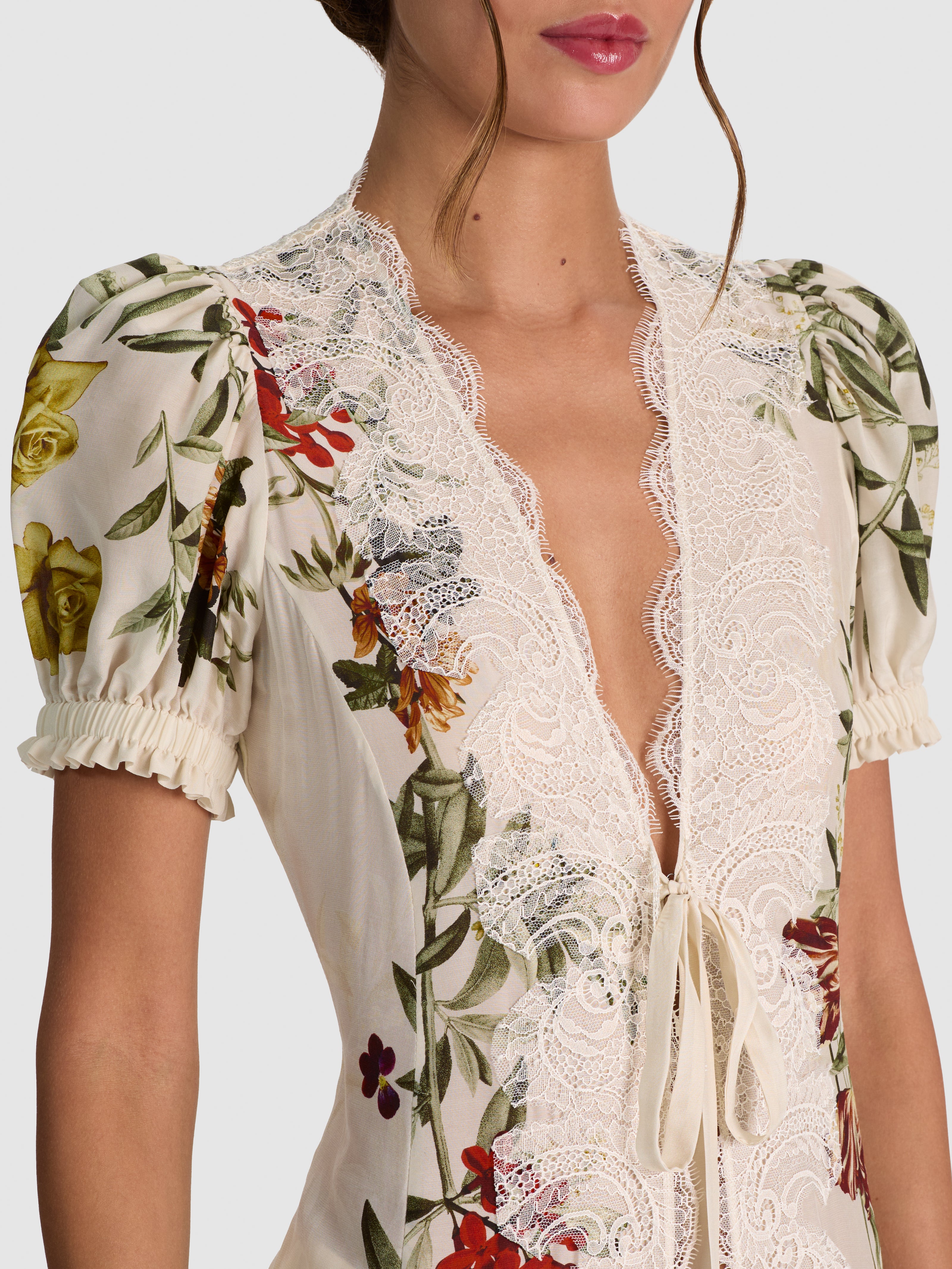 ROBE DE CHAMBRE CHEMISE DE NUIT INGRID EN PU CUFF SLV AVEC BORDURE EN DENTELLE-ALICE + OLIVIA