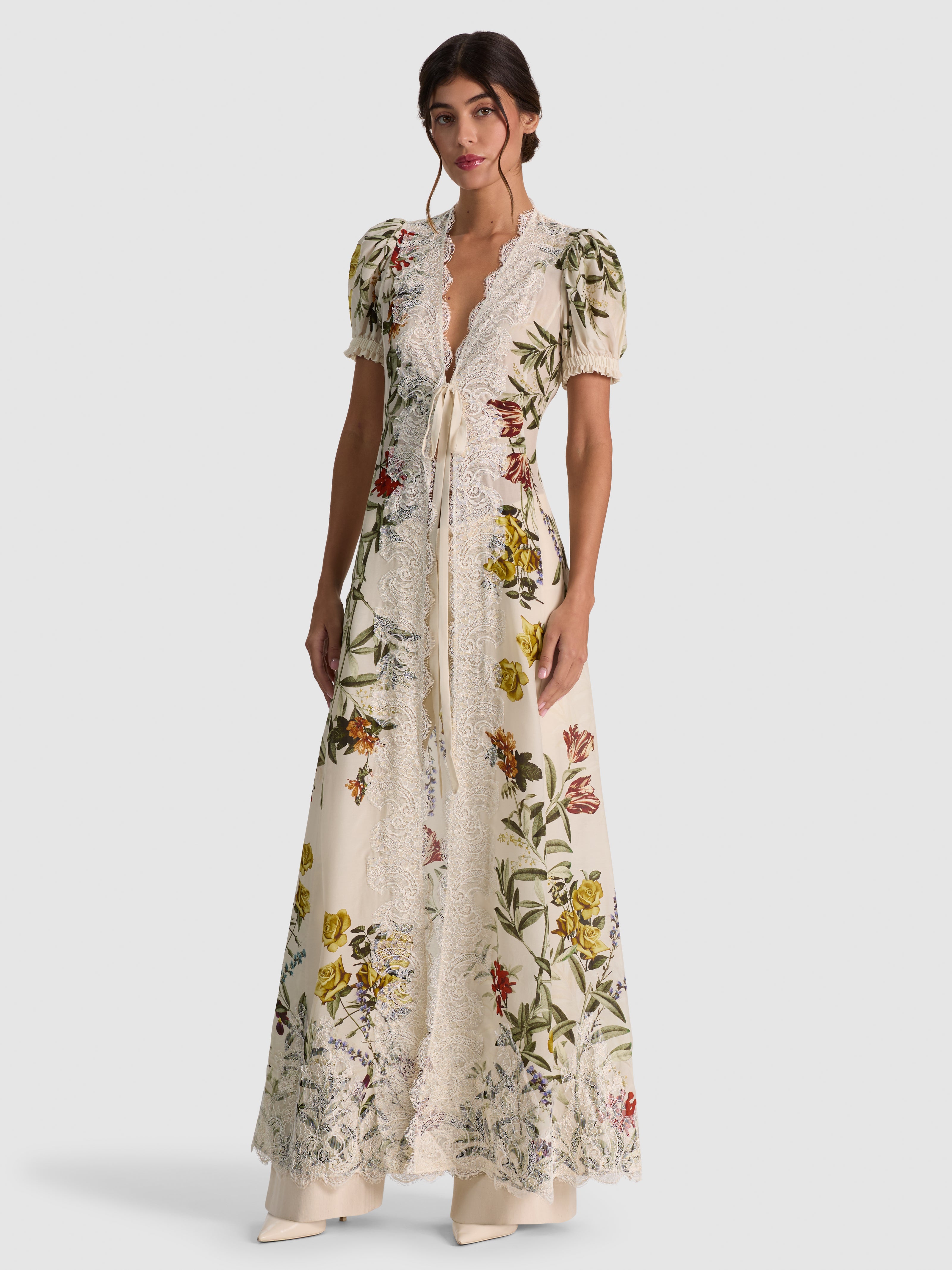 ROBE DE CHAMBRE CHEMISE DE NUIT INGRID EN PU CUFF SLV AVEC BORDURE EN DENTELLE-ALICE + OLIVIA