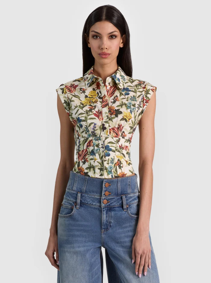 KIM CORSET BUTTON DOWN - DESERT SPRIGS VANILLA