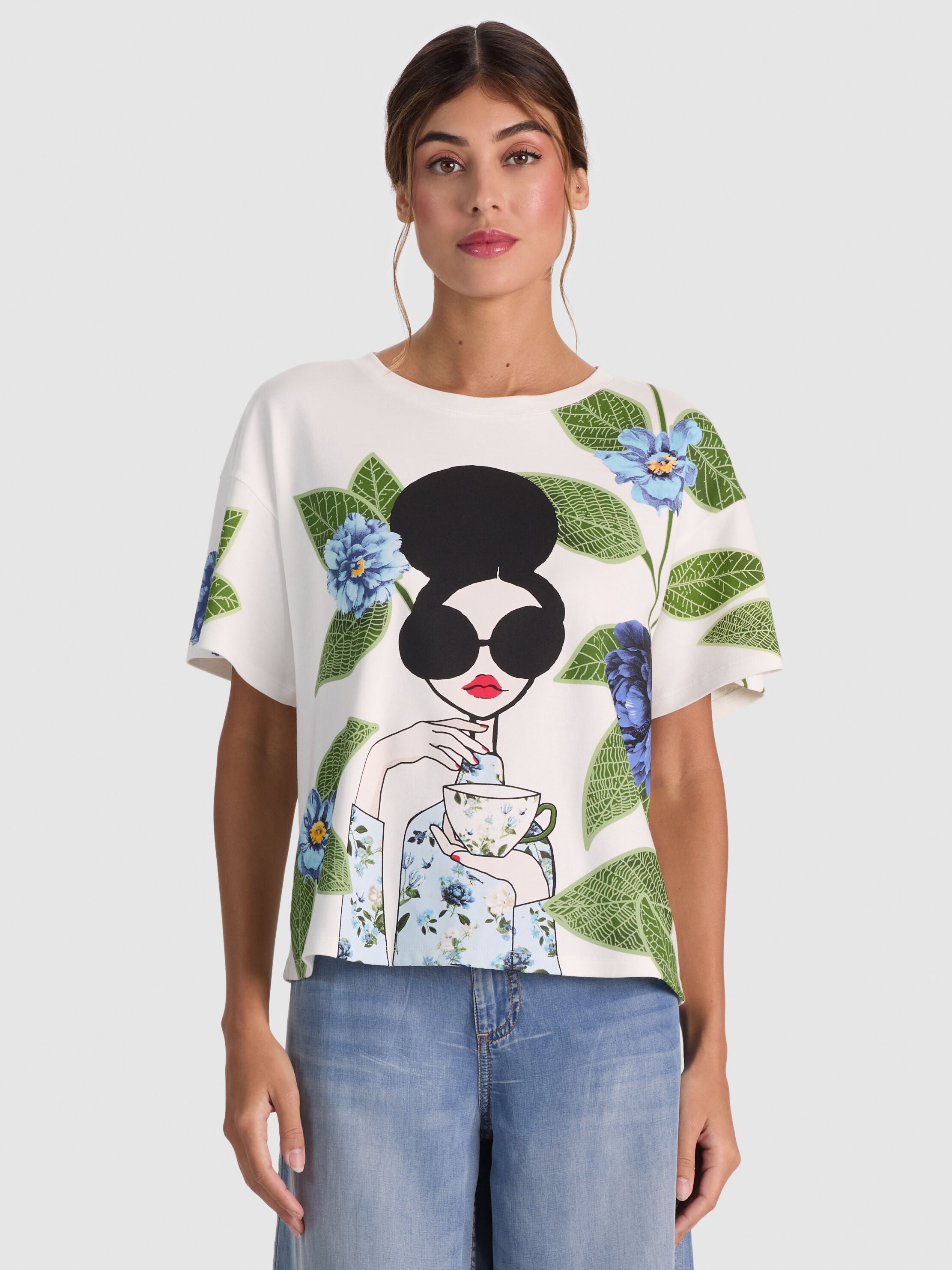 EVAN STACEFACE OVERSIZED TEE-OFF WHITE/MULTI-ALICE + OLIVIA