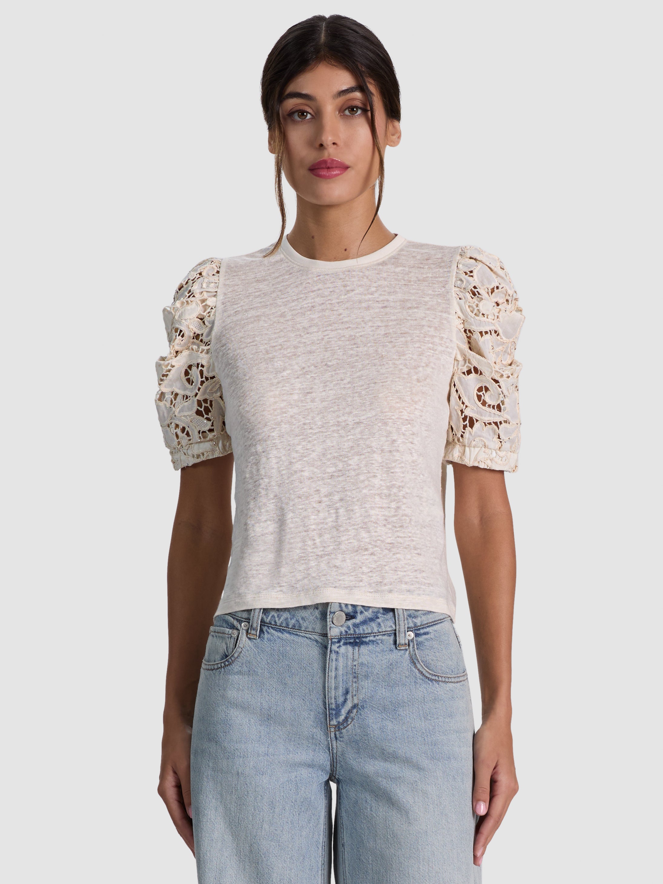 TYLER COMBO SLV CREW NK TOP-NATURAL-ALICE + OLIVIA