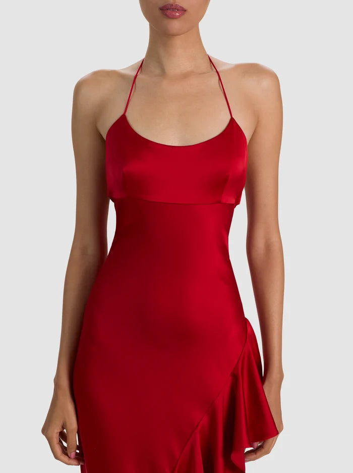 ALICE + OLIVIA Palma Asymmetric Ruffle Maxi Dress, Hibiscus, Women's, 14