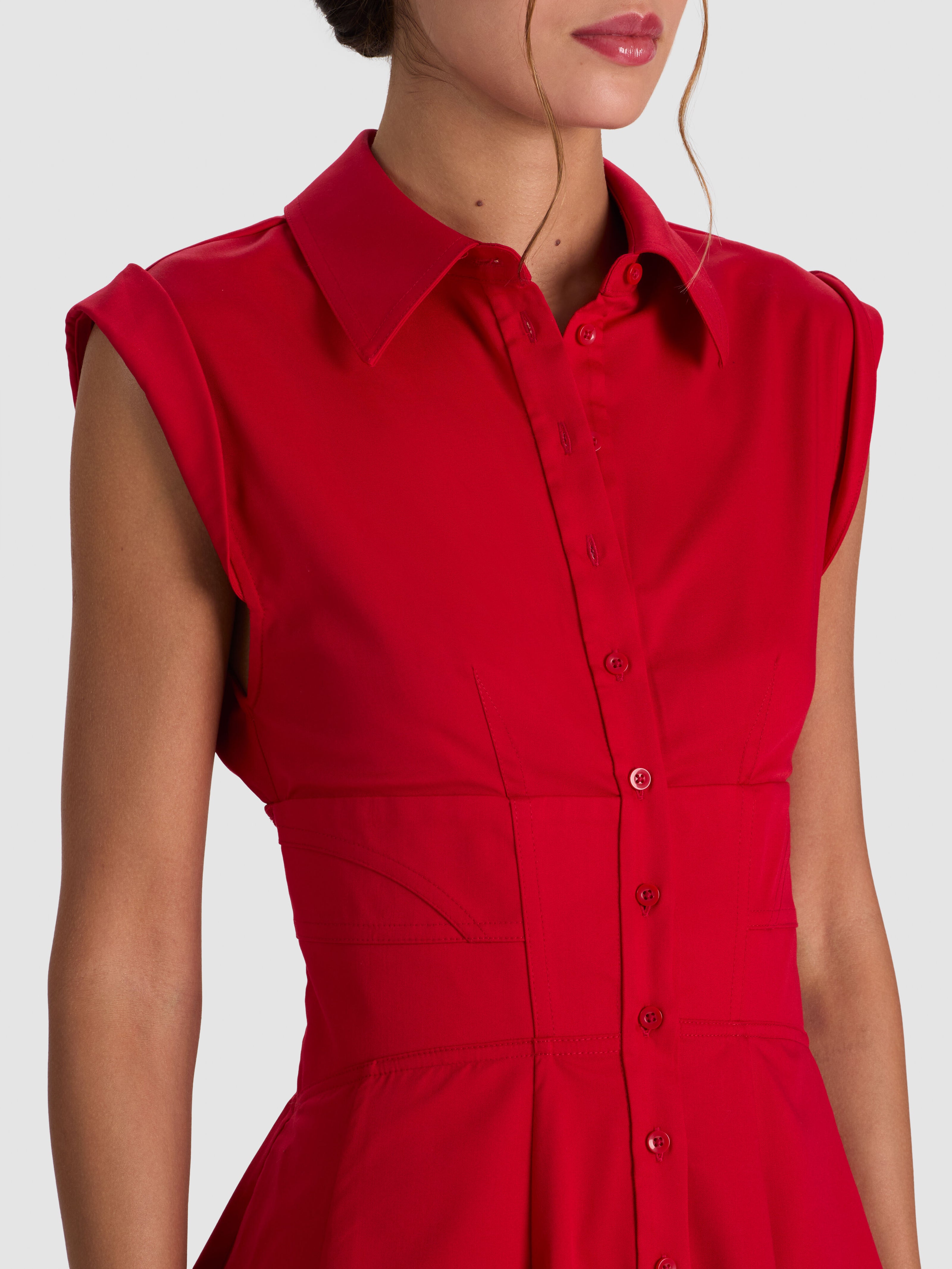 KIM PANELED CORSET FLARED MINI SHIRT DRESS-HIBISCUS-ALICE + OLIVIA