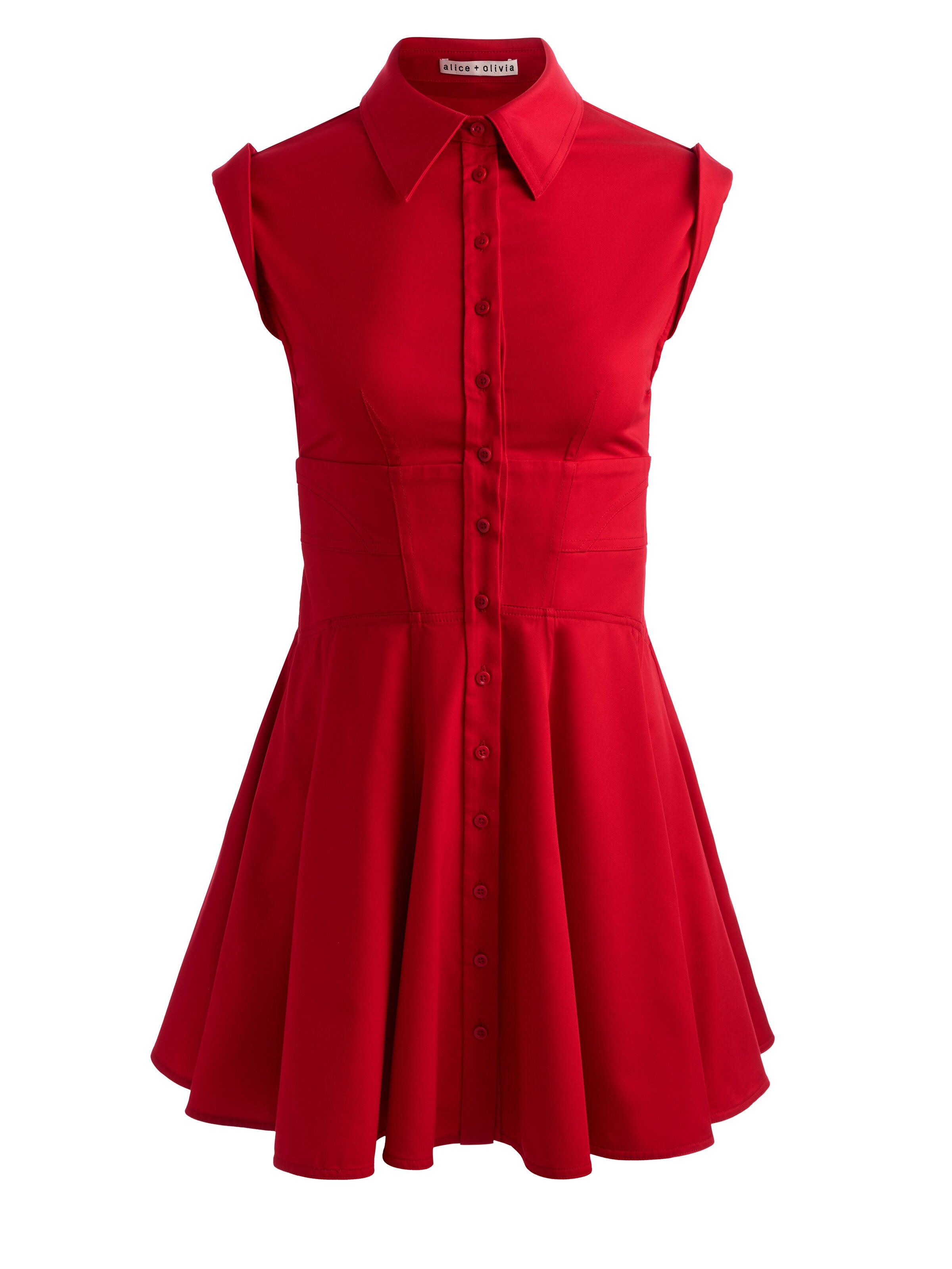 KIM PANELED CORSET FLARED MINI SHIRT DRESS-HIBISCUS-ALICE + OLIVIA