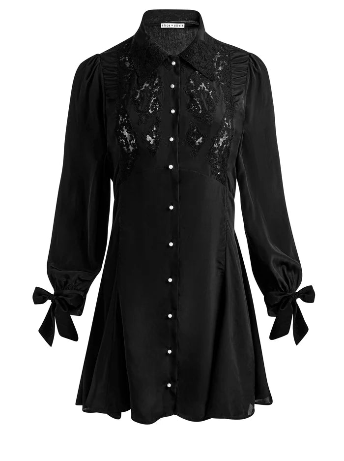 DEBORAH MINI SHIRT DRESS-Black-ALICE + OLIVIA