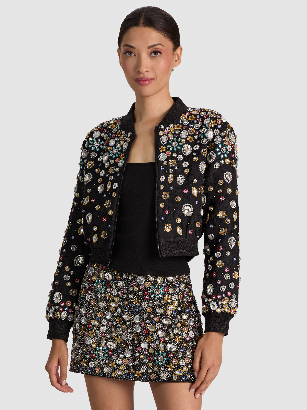JACKIE EMBELLISHED BOMBER JACKET - BLACK/MULTI