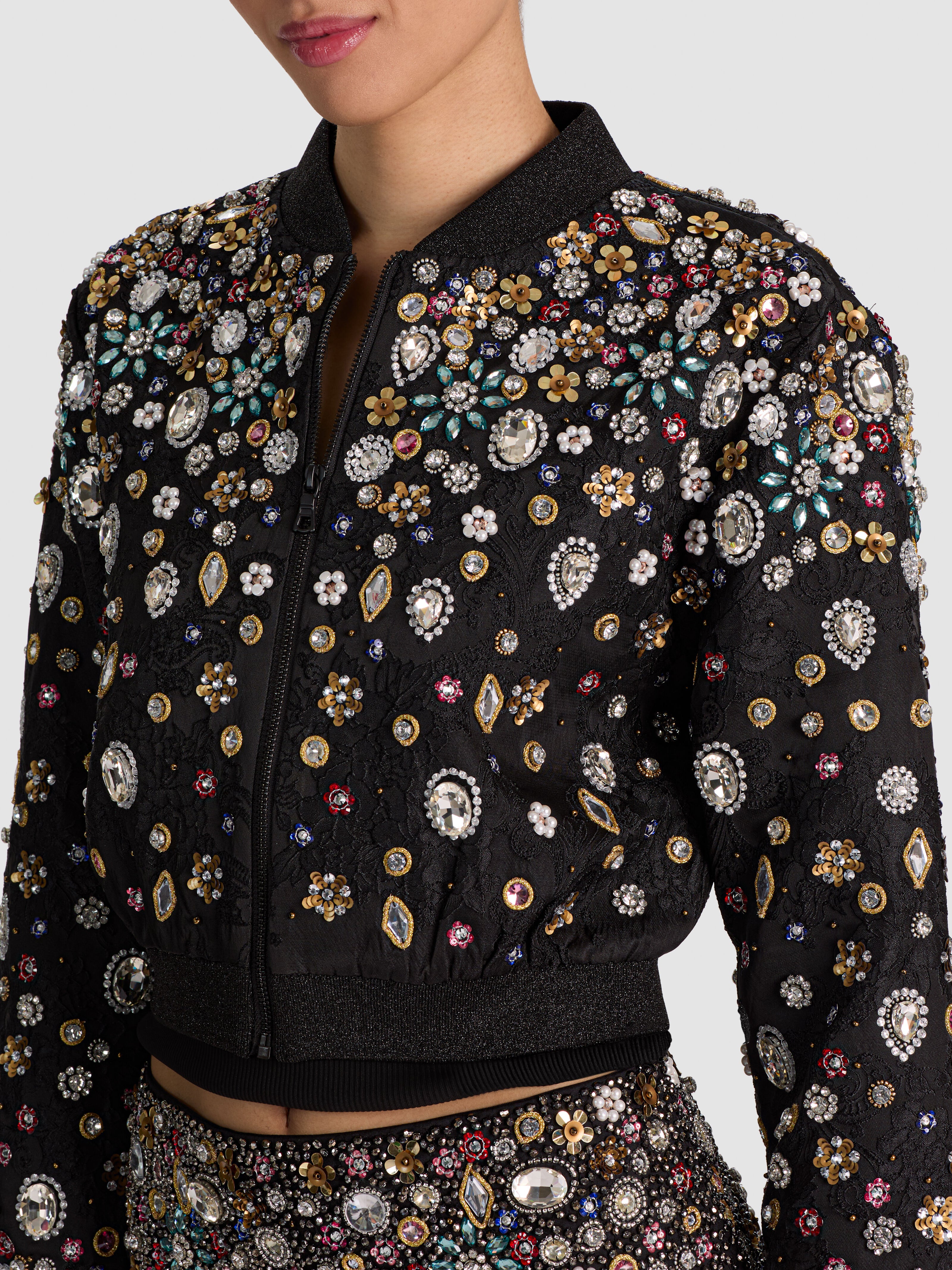 JACKIE EMBELLISHED BOMBER JACKET-BLACK/MULTI-ALICE + OLIVIA