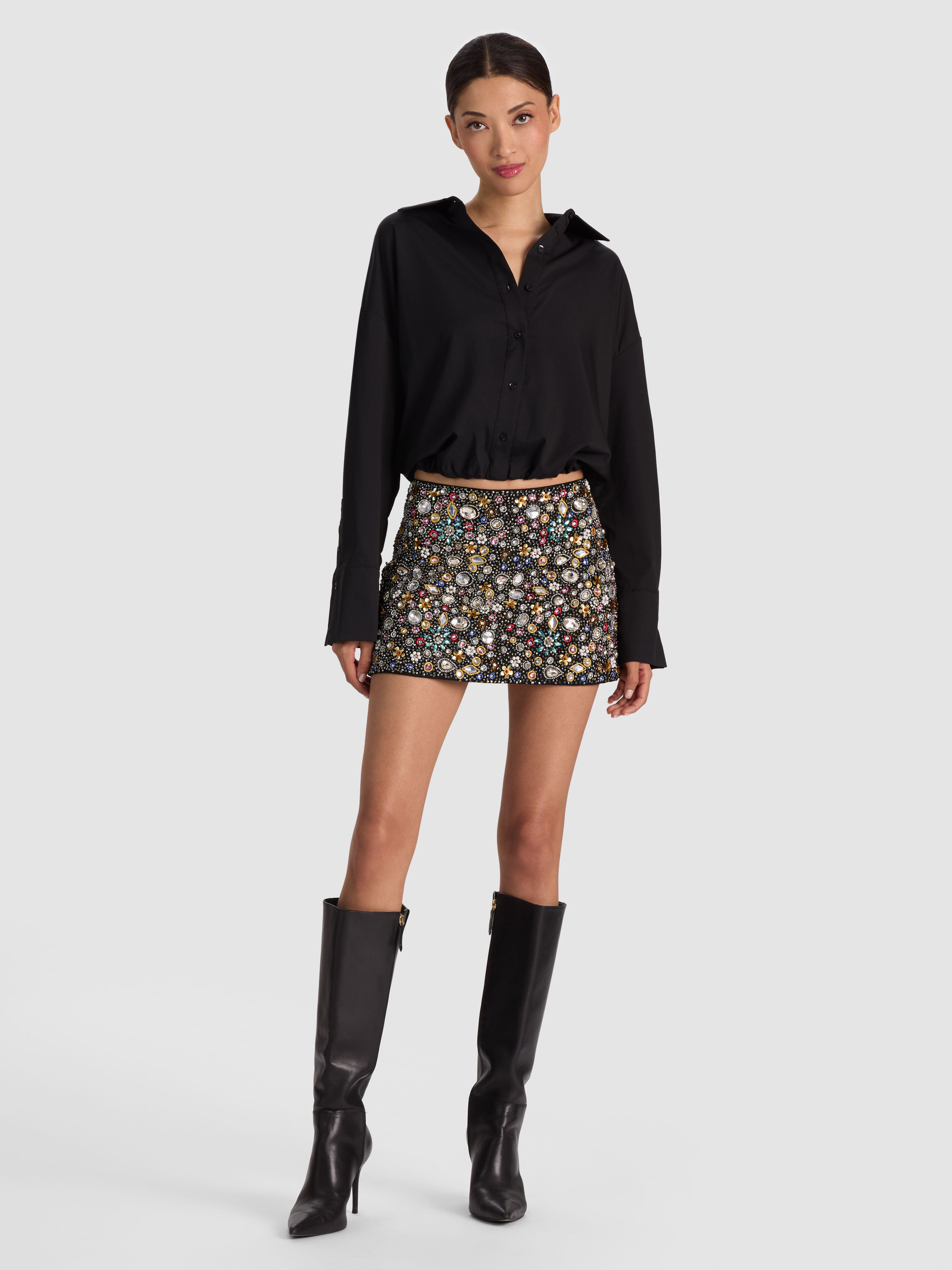 RUBI EMBELLISHED MINI SKIRT-BLACK/MULTI-ALICE + OLIVIA