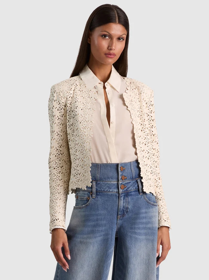 GIACCA IN PELLE TAGLIO LASER KIDMAN - BIANCO SPORCO