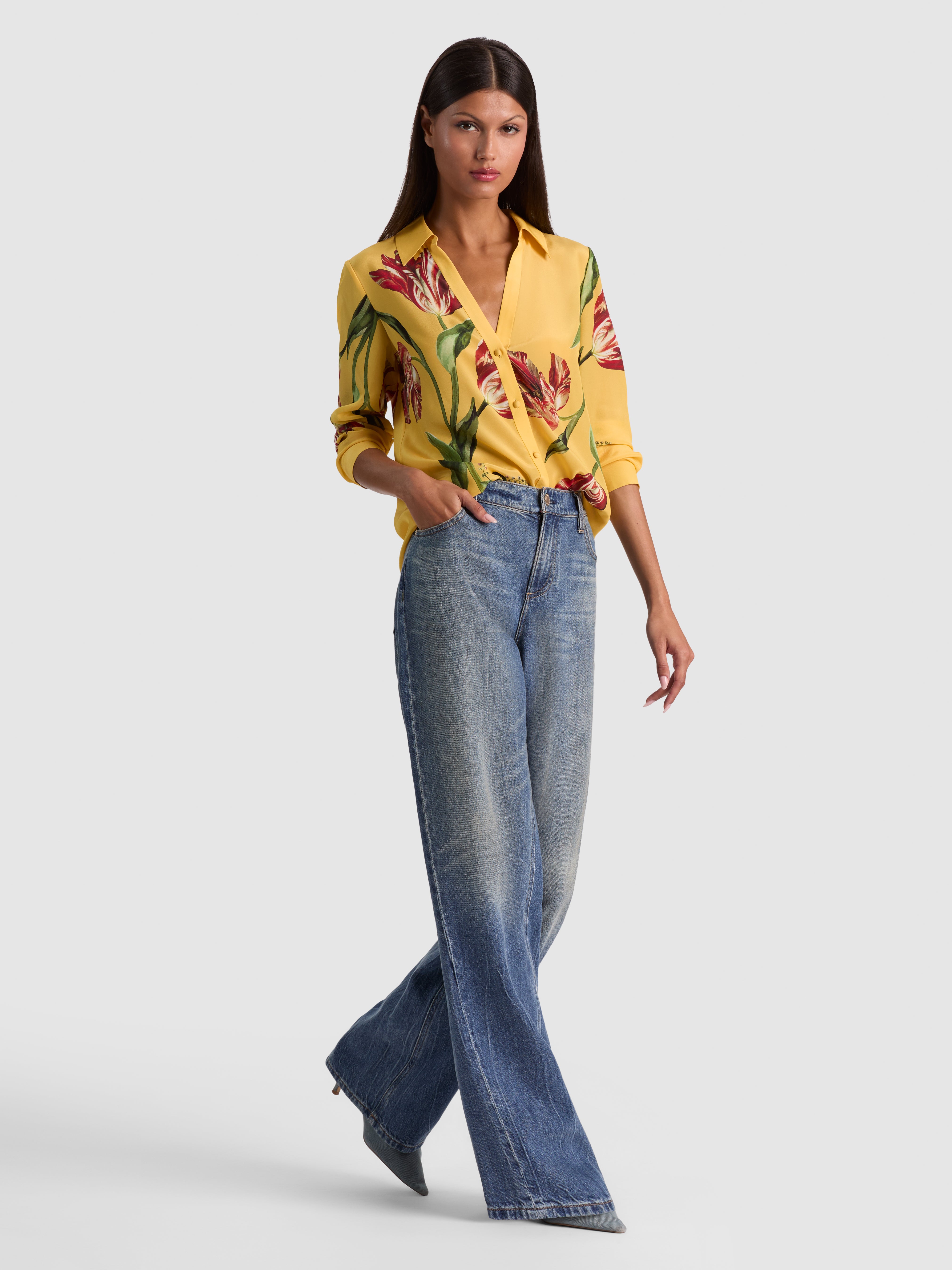 ELOISE SILK BLOUSE in SOFT TULIP TUSCANY | ALICE + OLIVIA