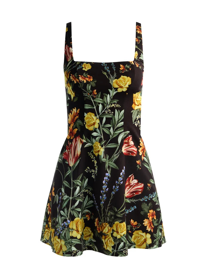 JULIA MINI DRESS-DESERT SPRIGS BLACK-ALICE + OLIVIA