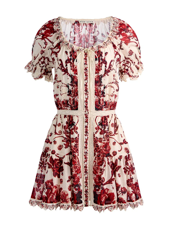 ROBE COURTE ÉTAGÉE BOUTONNÉE MCLAINE AVEC MANCHES BOUFFANTES-ALICE + OLIVIA