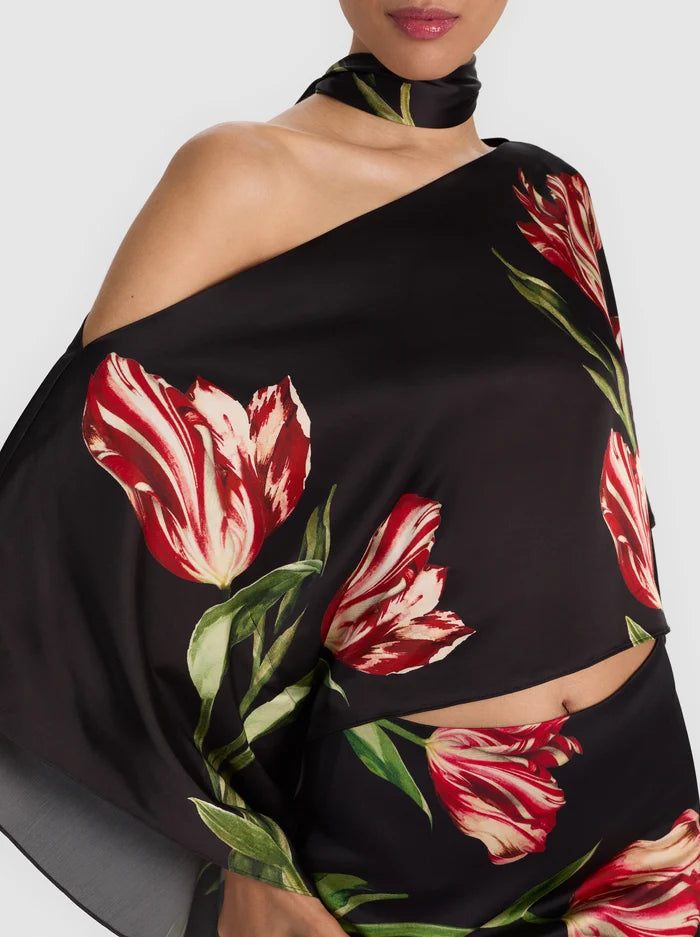RITA DRAPED TOP WITH SCARF-SOFT TULIP BLACK-ALICE + OLIVIA