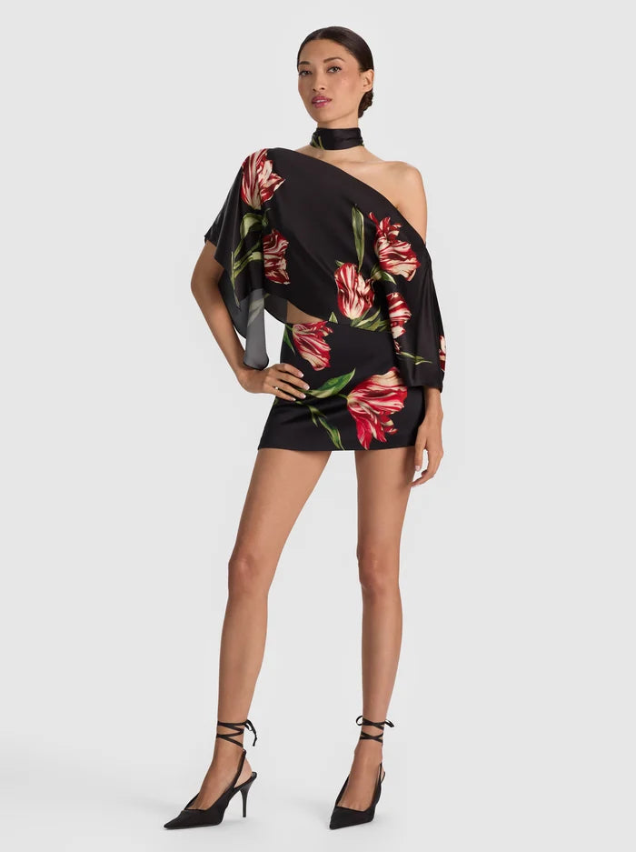 RITA DRAPED TOP WITH SCARF-SOFT TULIP BLACK-ALICE + OLIVIA