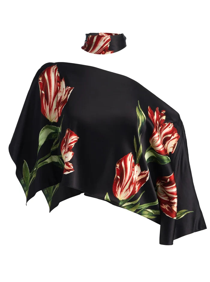 RITA DRAPED TOP WITH SCARF-SOFT TULIP BLACK-ALICE + OLIVIA