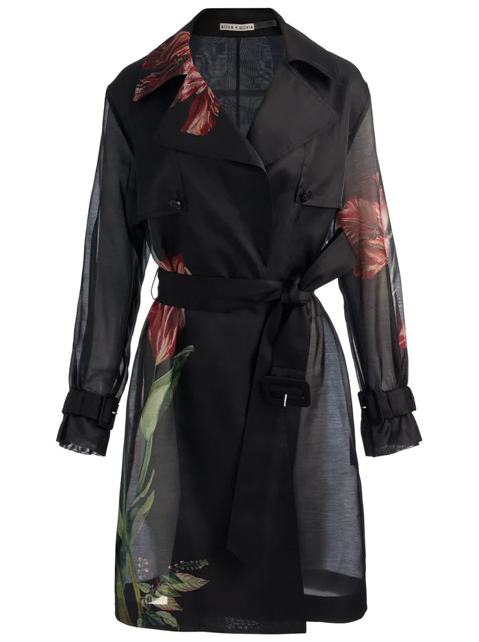 SILVIA SHEER MIDI TRENCH - SOFT TULIP BLACK