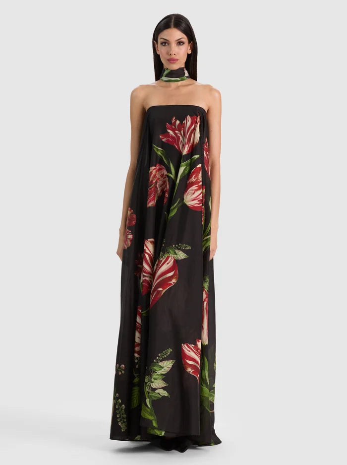 ABITO LUNGO VOLUMINOSO SENZA SPALLINE MARICELA CON SCIARPA-ALICE + OLIVIA
