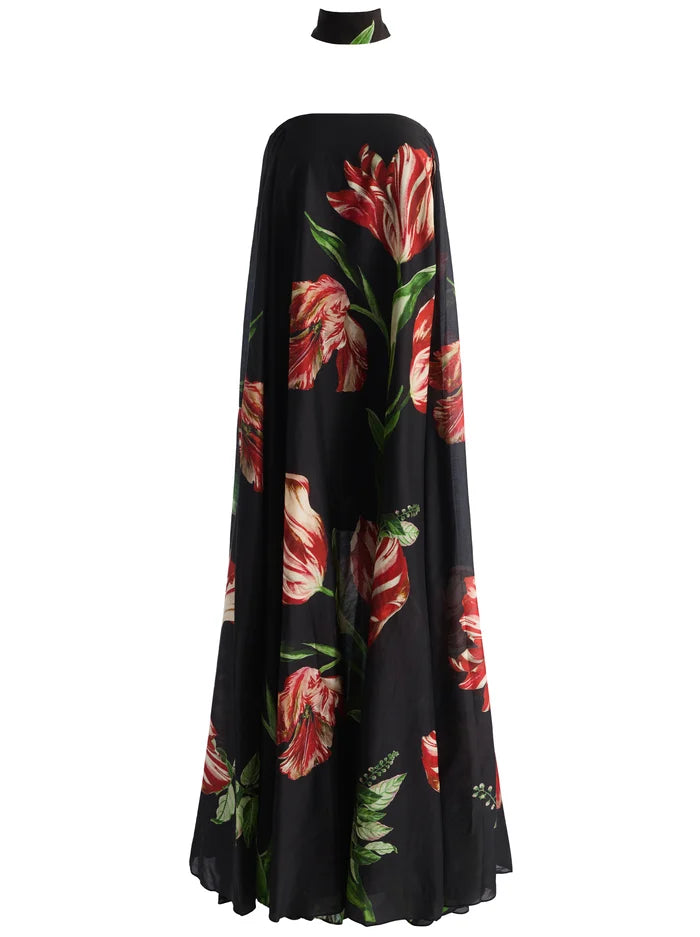 MARCIELA MAXI DRESS WITH SCARF - SOFT TULIP BLACK