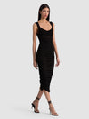 RENEE SHEER SOFT V NK RUCHED MIDI DRESS W HOT PANT-Black-ALICE + OLIVIA