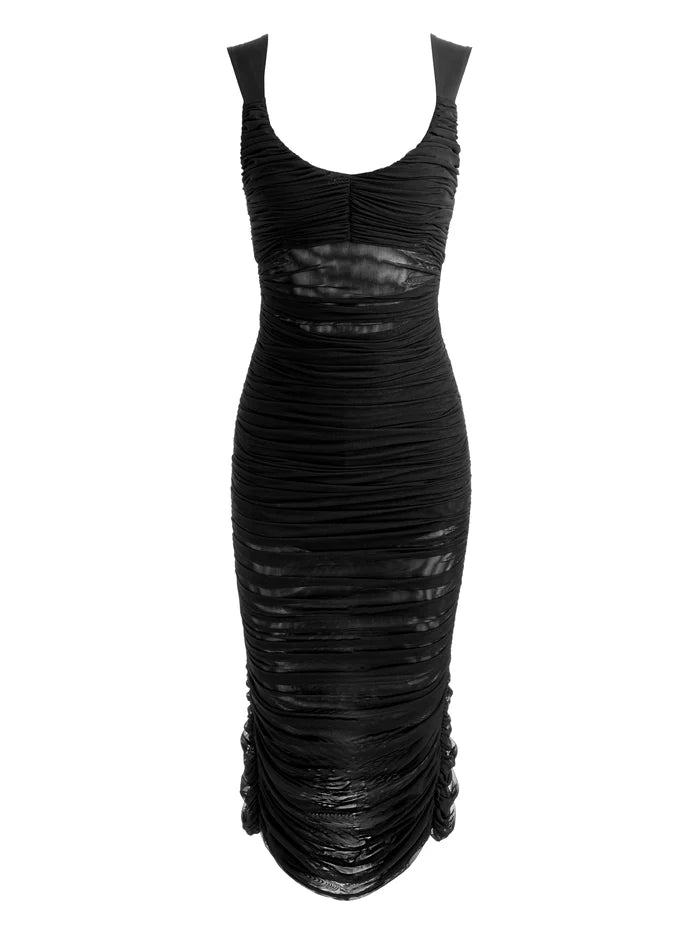 RENEE SHEER MIDI DRESS-Black-ALICE + OLIVIA