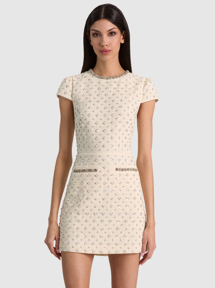 CADE EMBELLISHED CAP SLEEVE MINI DRESS-VANILLA-ALICE + OLIVIA