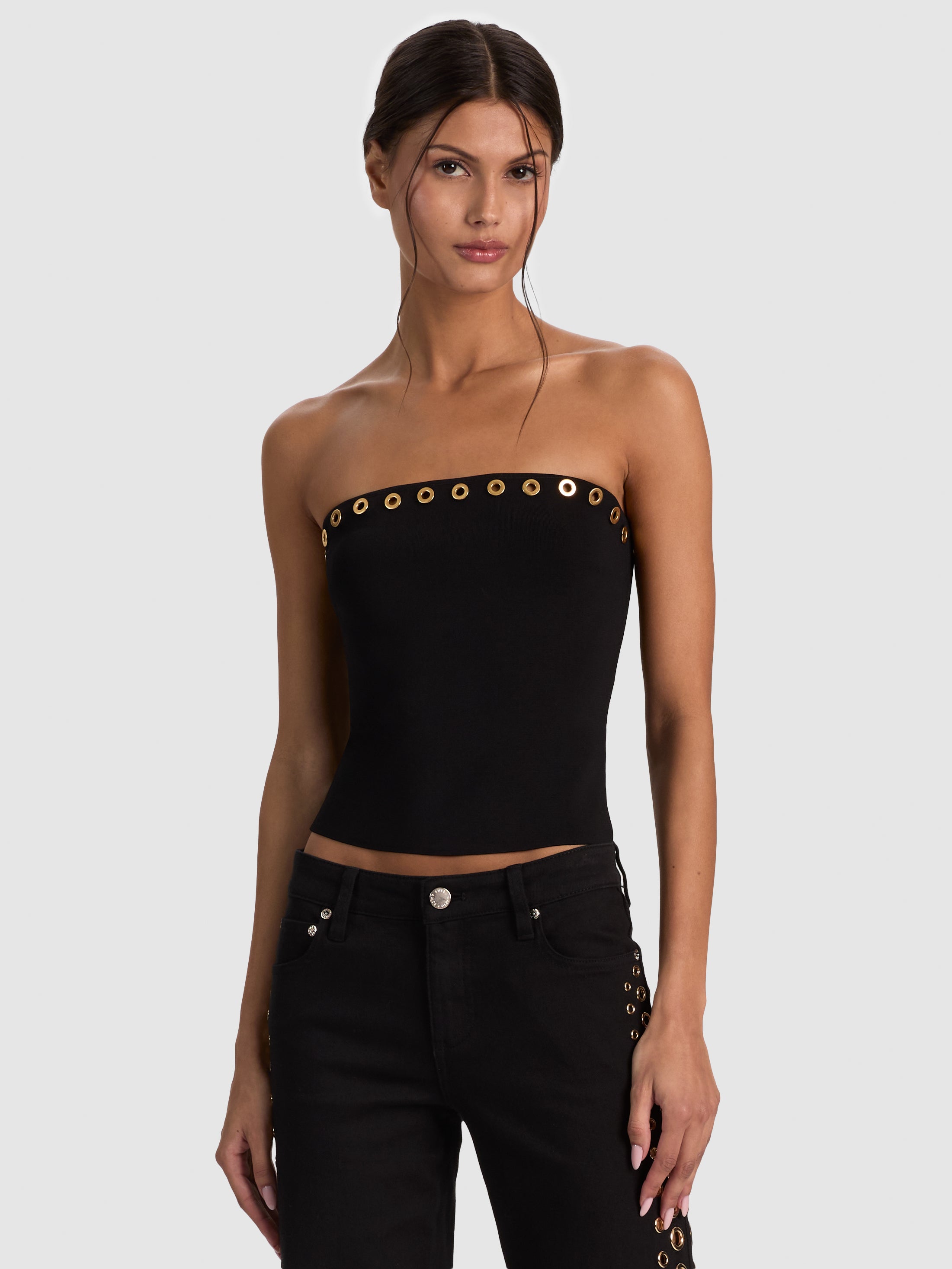ALISON TUBE TOP W GROMMETS-Black-ALICE + OLIVIA