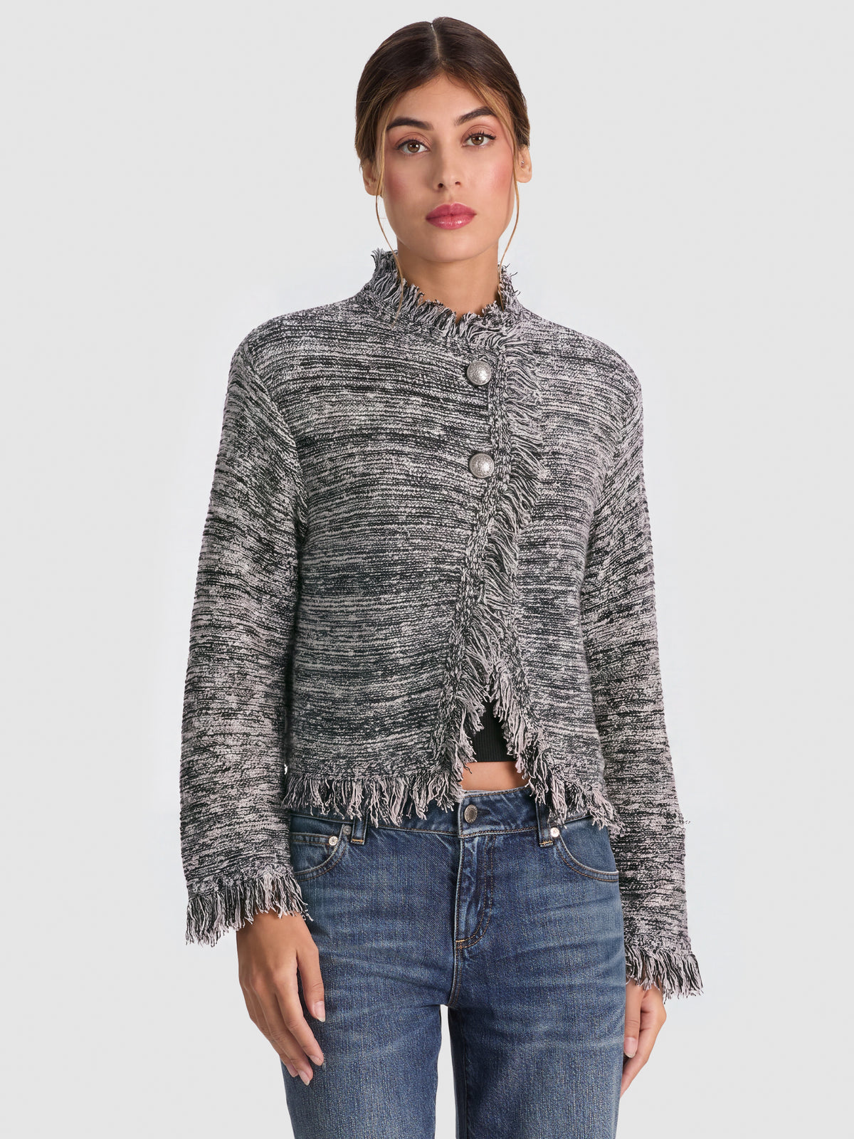 GIACCA JANET FRINGED - NERO/BIANCO SPORCO