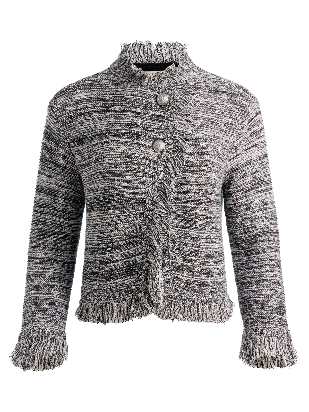 GIACCA JANET FRINGED - NERO/BIANCO SPORCO