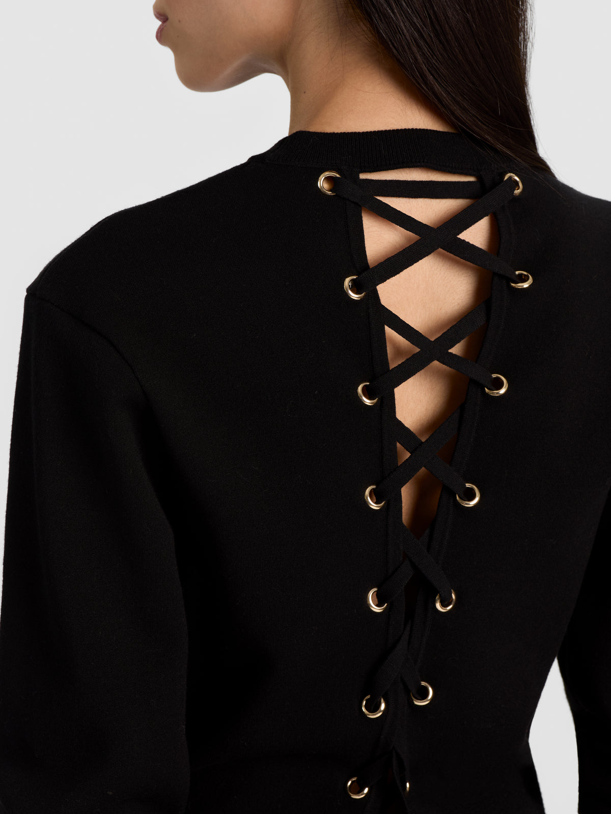 CALLUM PULLOVER WITH LACE UP BACK - BLACK