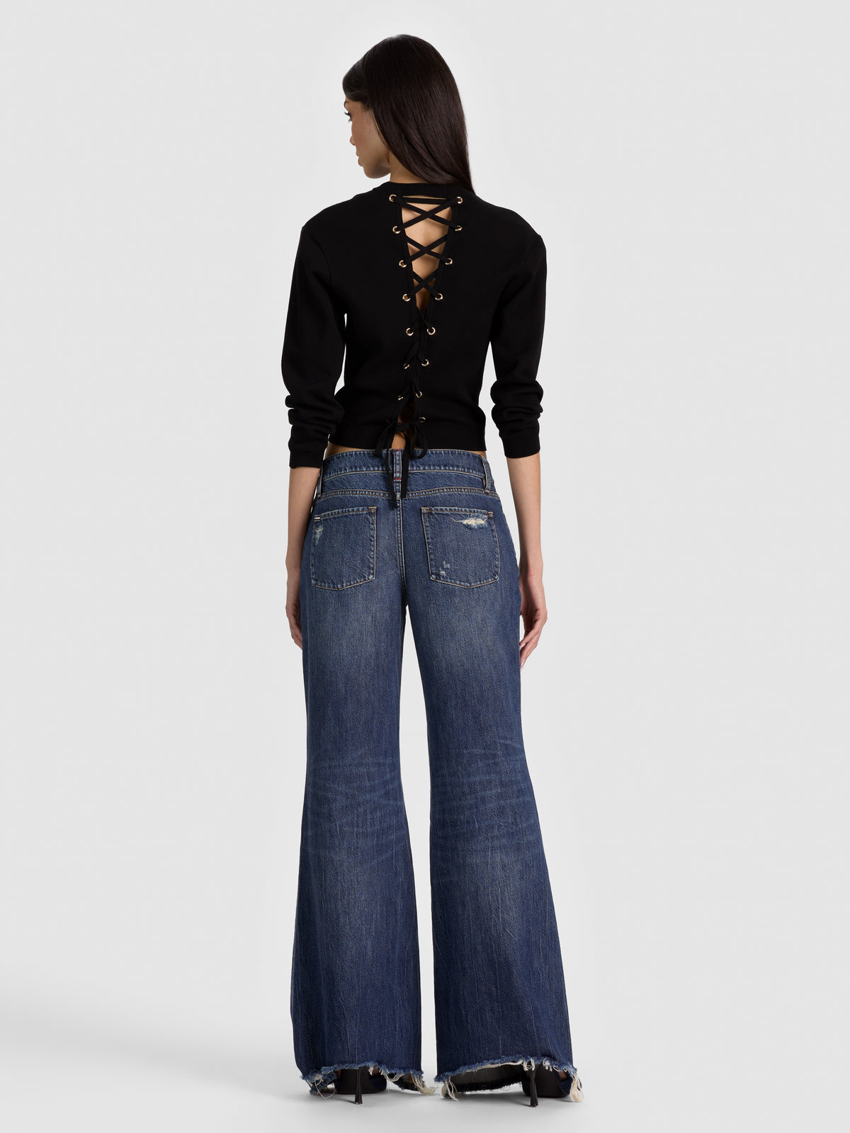 CALLUM PULLOVER WITH LACE UP BACK-Black-ALICE + OLIVIA
