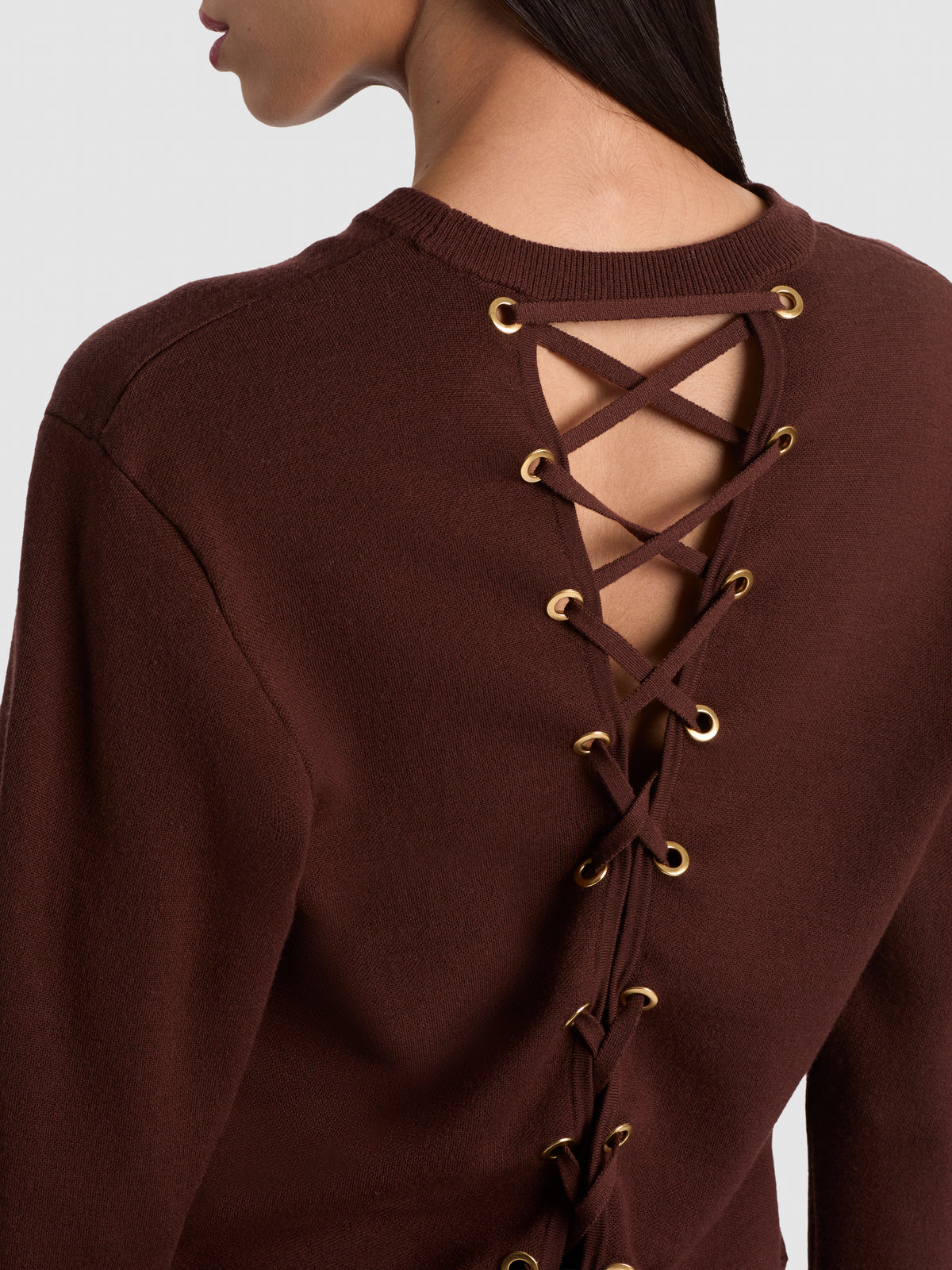 CALLUM PULLOVER WITH LACE UP BACK - DARK CHOCOLATE