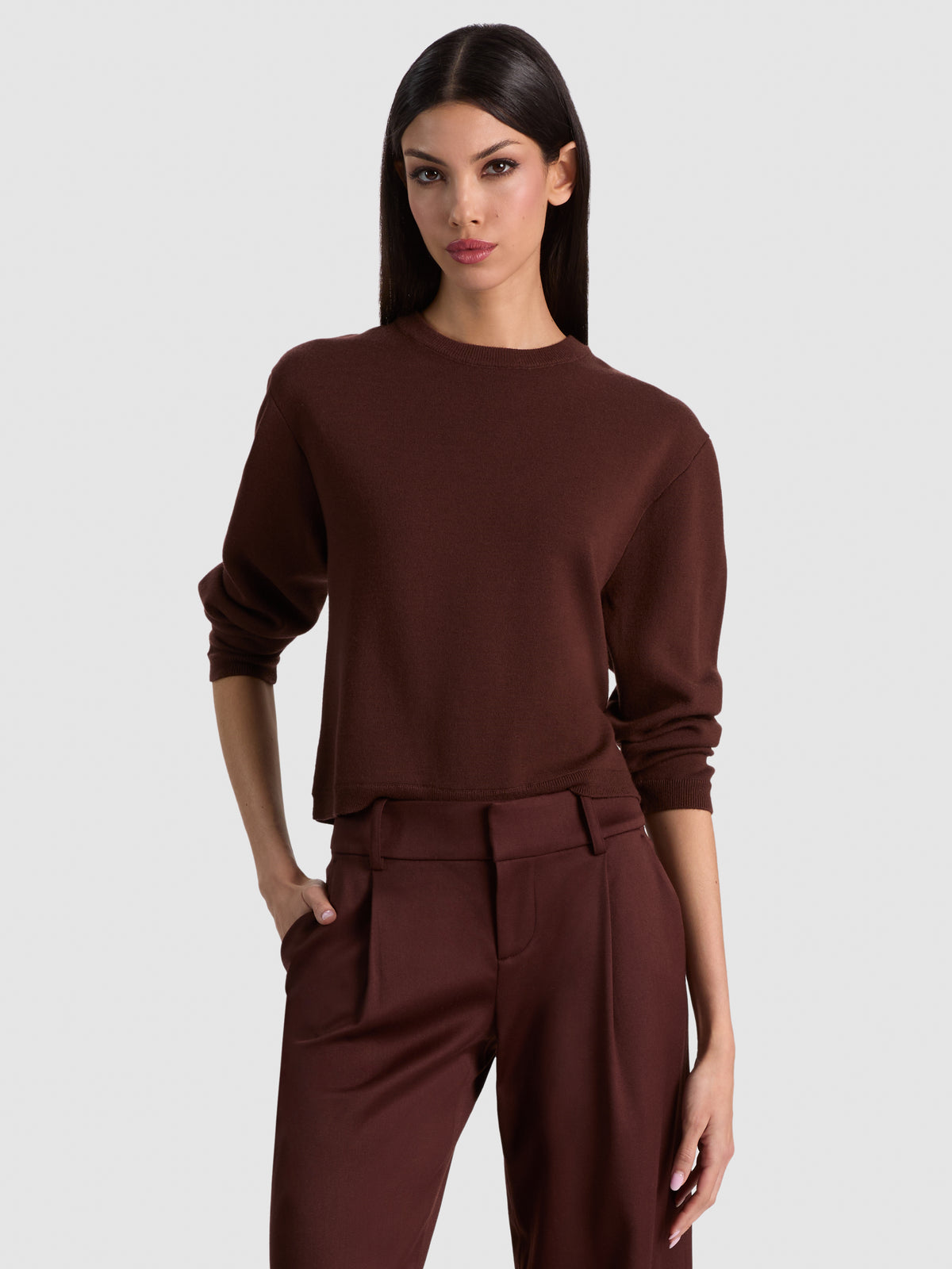 CALLUM PULLOVER WITH LACE UP BACK - DARK CHOCOLATE