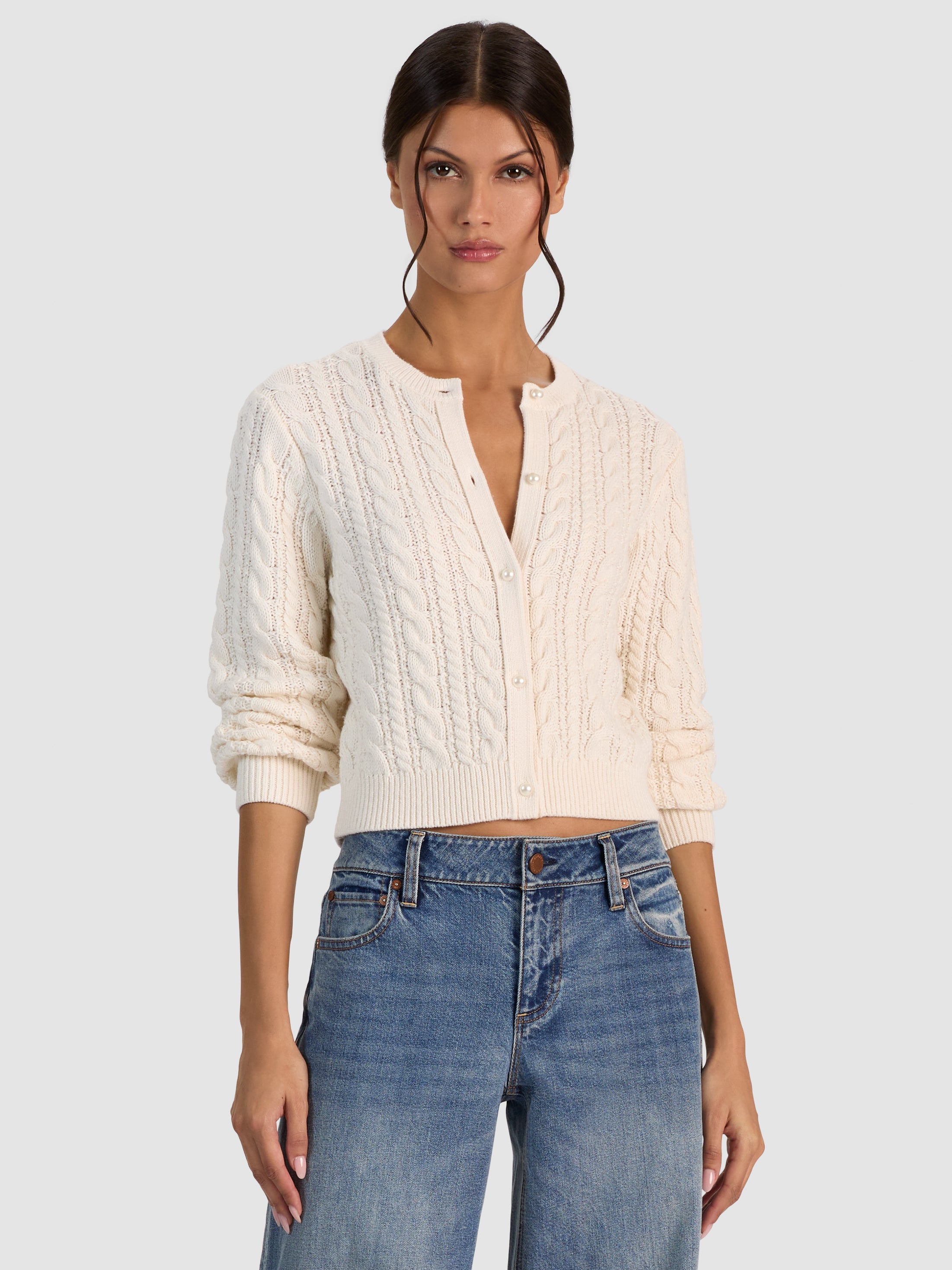 DORIS PUFF SLEEVE CARDIGAN-SOFT WHITE-ALICE + OLIVIA
