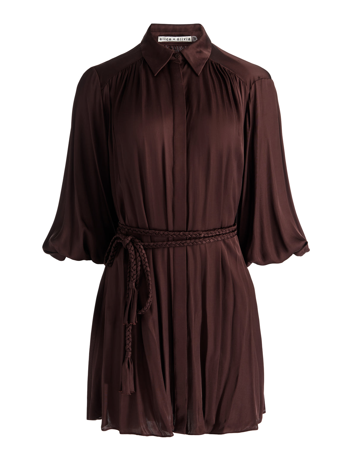 MARGAUX TIE FRONT MINI DRESS - DARK CHOCOLATE