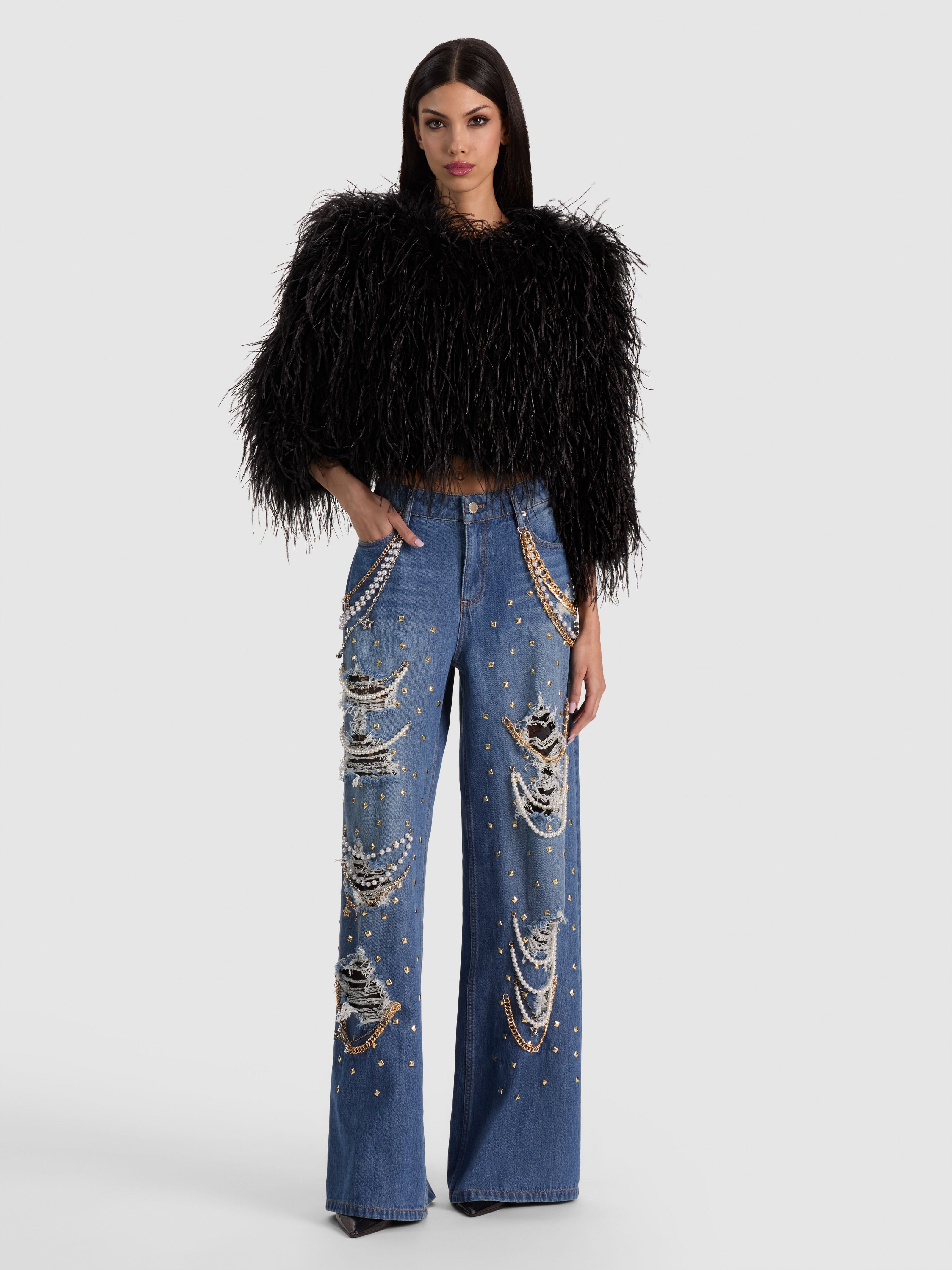 KIDMAN FEATHERED JACKET-Black-ALICE + OLIVIA