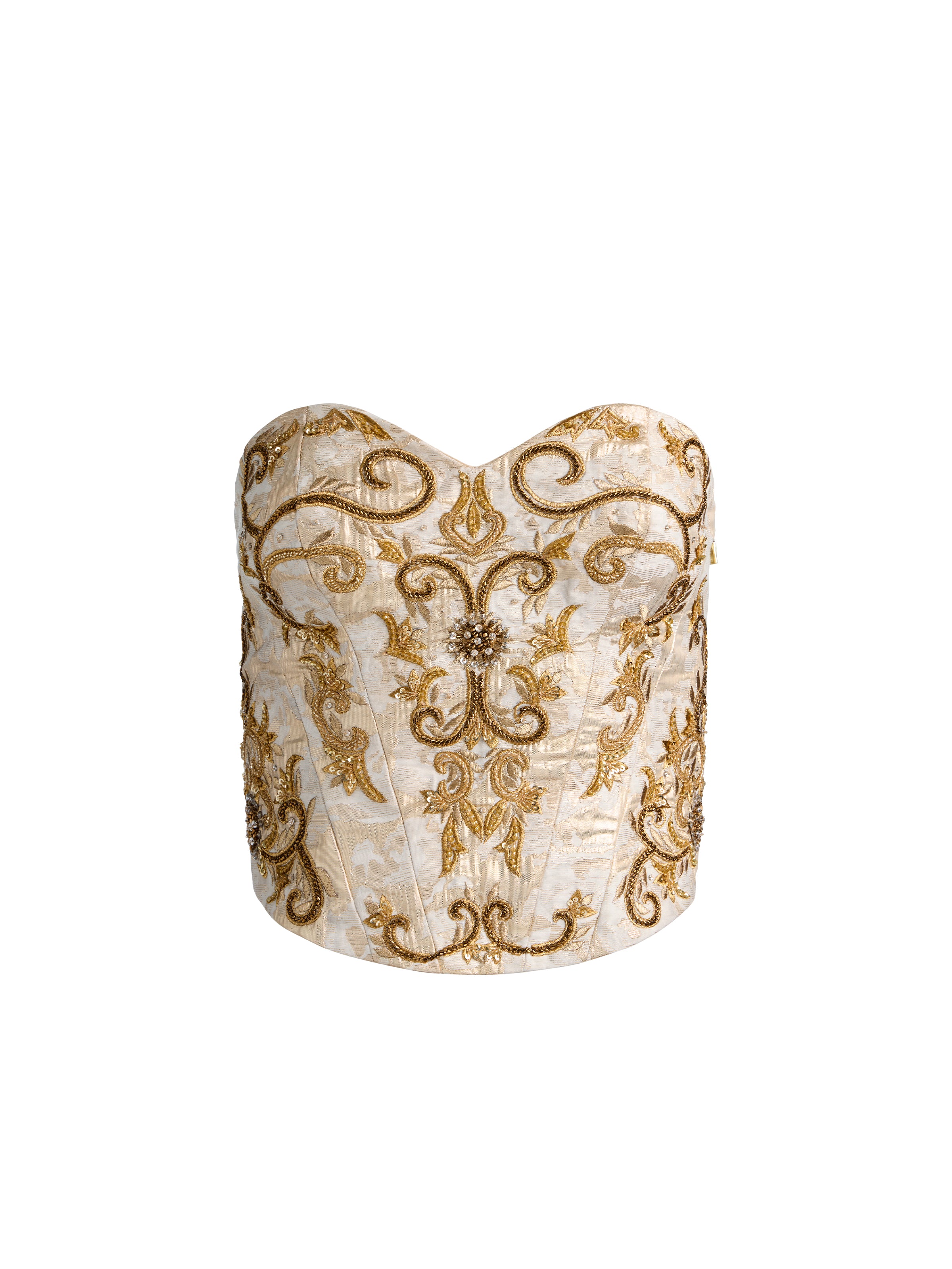 ALECIA EMBELLISHED STRAPLESS BUSTIER TOP-CHAMPAGNE/GOLD-ALICE + OLIVIA