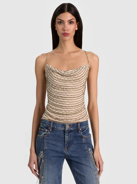 HARMON CRYSTAL SLIP TANK in ALMOND/CLEAR CRYSTAL | ALICE + OLIVIA
