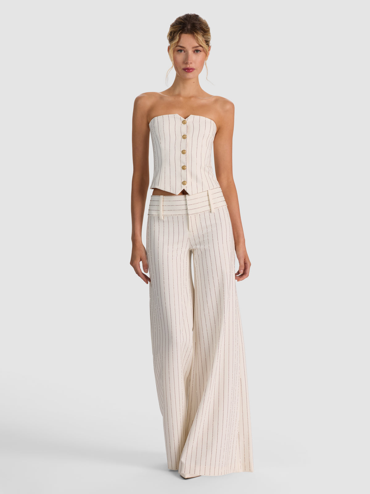 OLIVIA LR EMBELL PANTALONE A ZAMPA LARGHE - BIANCO SPORCO/ORO